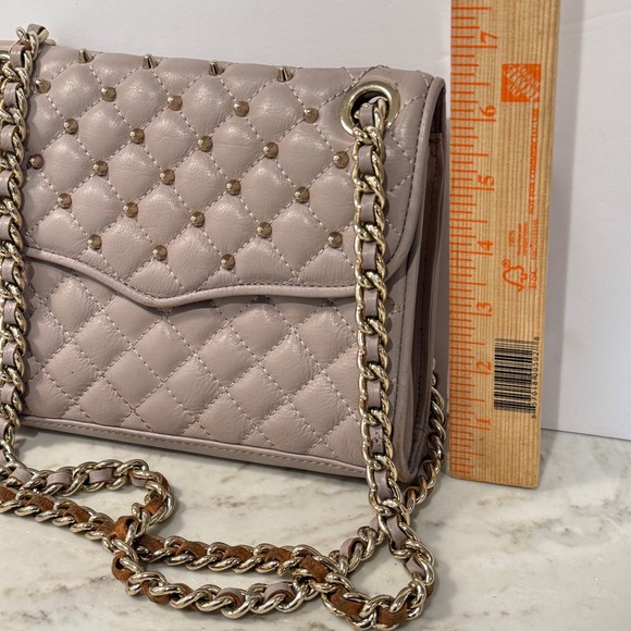 Rebecca Minkoff Studded Quilted Leather shoulder Crossbody Bag Pale Mauve Chain - Picture 4 of 12